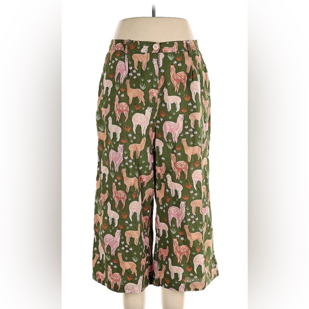 Princess Highway Linen Green Alpaca/Llama Print Culottes- Secret Pants!
